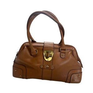 Etienne Aigner Cognac Brown Leather Satchel Doctor Bag Turn Lock Handbag